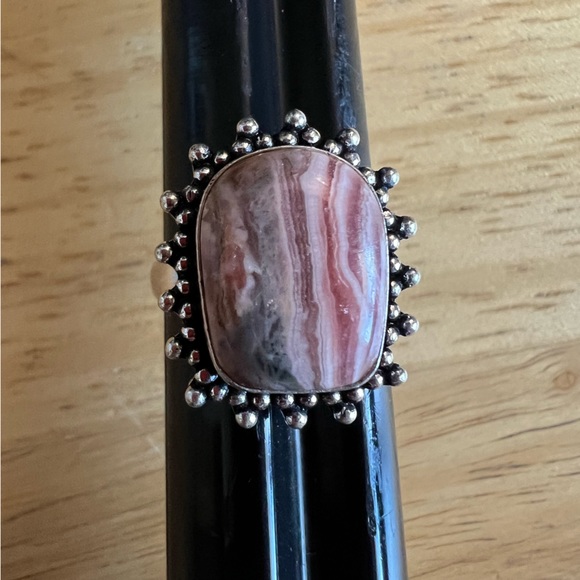 New Pink Rhodochrosite Stone Silver Overlay Ring Size 9.25 - Picture 2 of 5